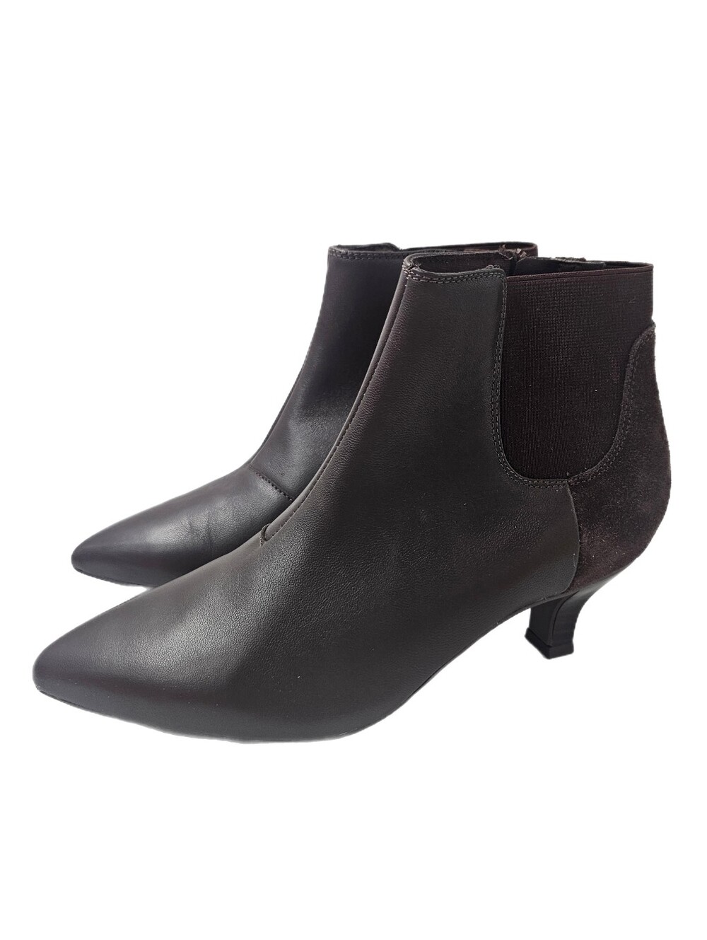 Clarks Kepley Erin Brown Leather Suede Kitten Heel Pointed Ankle Boots 7M NWOB